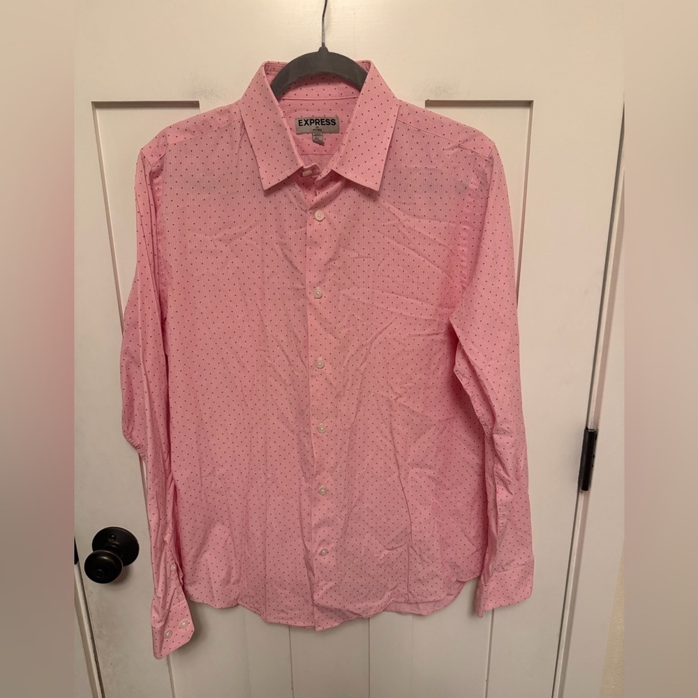 Express Men’s 100% Cotton Fitted Long Sleeve Button Down Dress Shirt Pink M